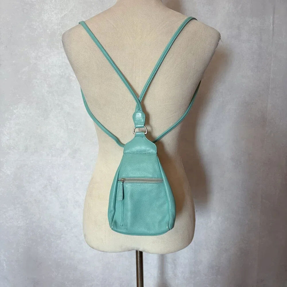 ILI New York & Toronto Leather Mini Backpack Light Green Small